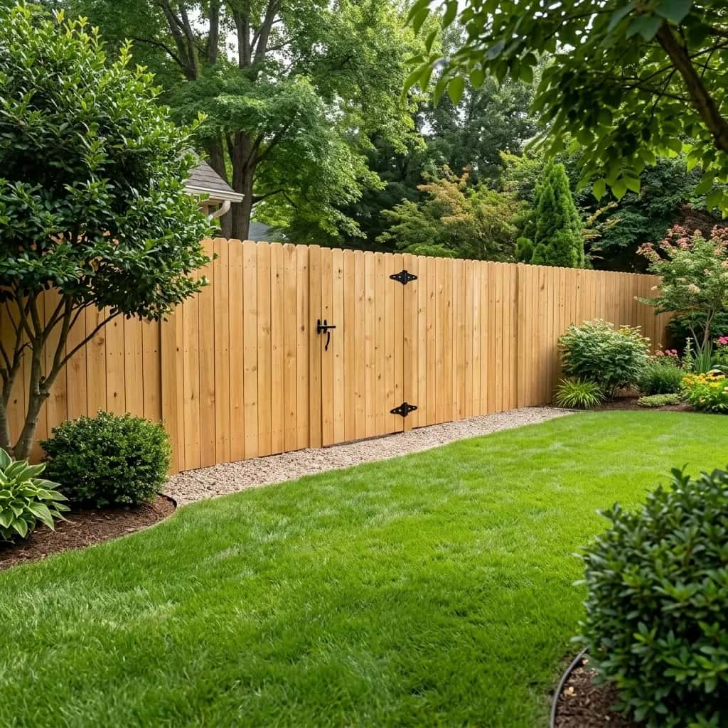 Wood privacy fence in a backyard