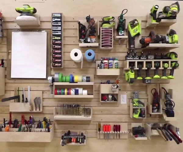 Organized tool wall for grouped handyman project work